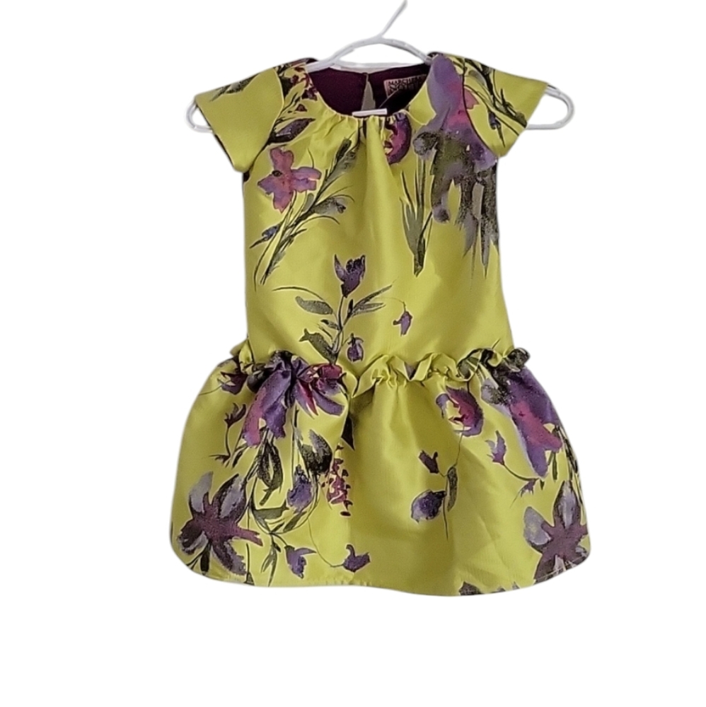 Girls Marchesa Notte Mini Burke Chartreuse Floral Jacquard Drop Waist NWT Size 4